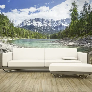 Wartebereich - Wohnzimmer mit Fototapete Berglandschaft
